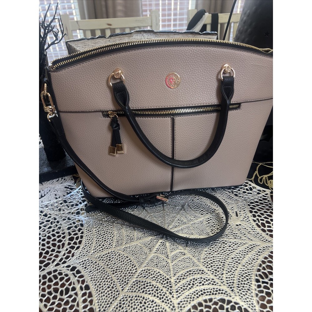 Anne Klein Dome Mauve And Black Satchel Crossbody Handbag Purse